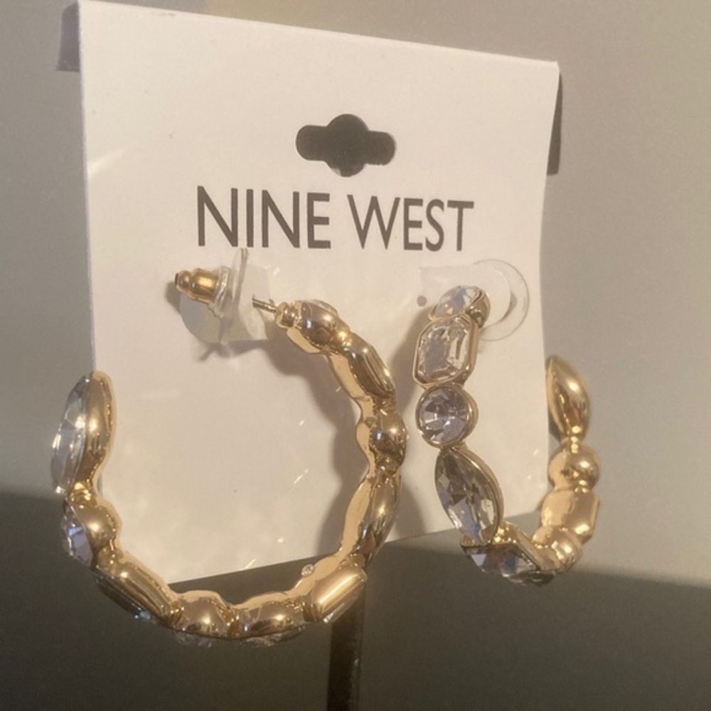 Nine West Gold and Silver Crystal Hoop Earrings